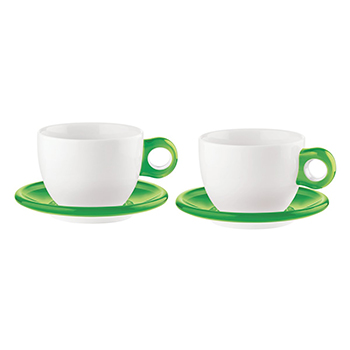 گتذینی- فنجان صبحانه- ست دوتایی با نعلبکی- سفید و سبز