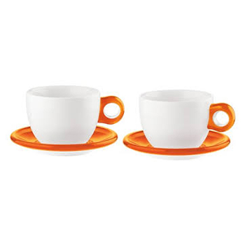 گتذینی- فنجان صبحانه- ست دوتایی با نعلبکی- سفید و نارنجی