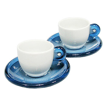 گتذینی- فنجان اسپرسو-ست دوتایی با نعلبکی- سفید و آبی